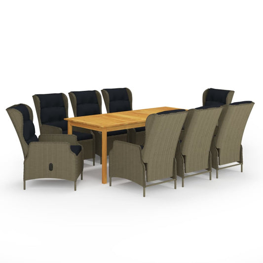 Dining Set Brown Solid Acacia Wood Large Adjustable Armrests