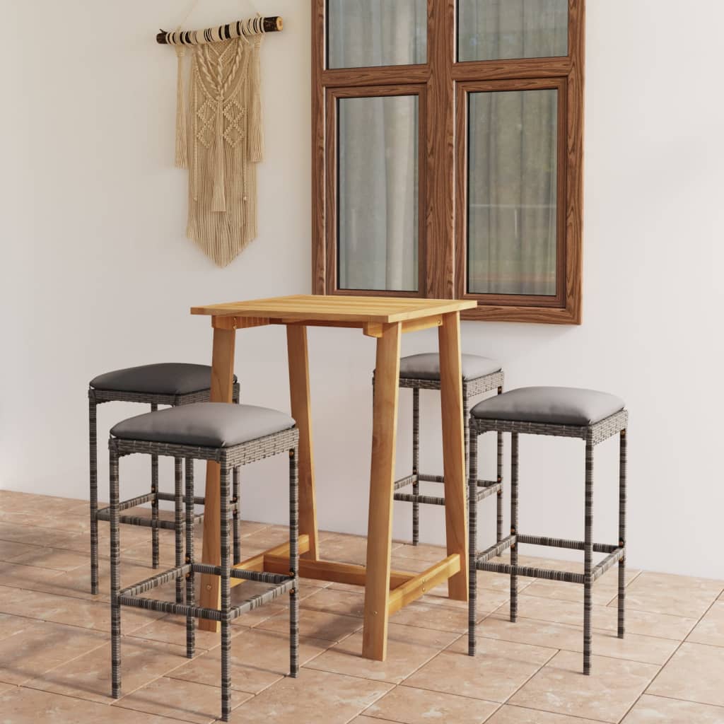 Garden Bar Set Grey Acacia wood Standard Removable Covers