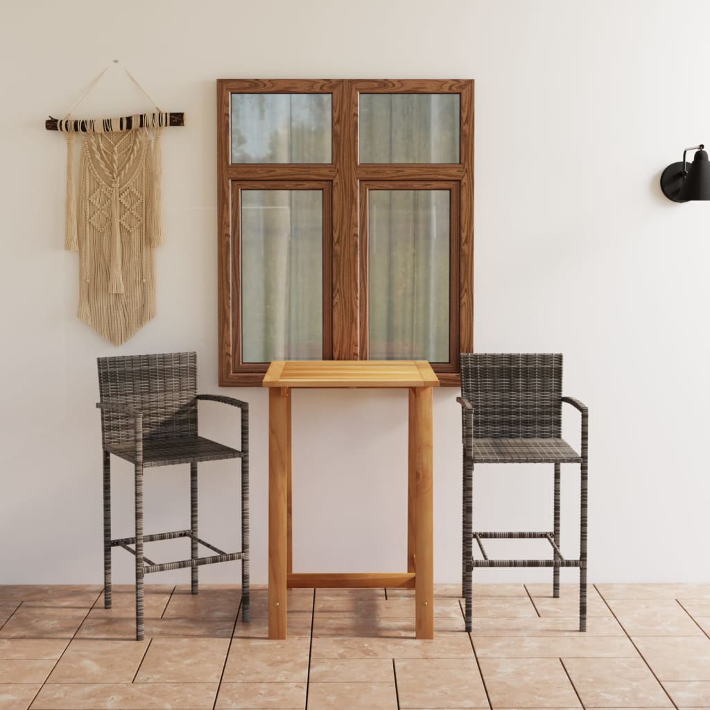 Garden Bar Set Grey, Natural Wood
