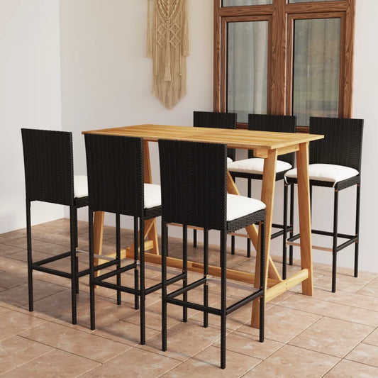 Garden Bar Set Black Solid Acacia wood Large Durable Bar Set