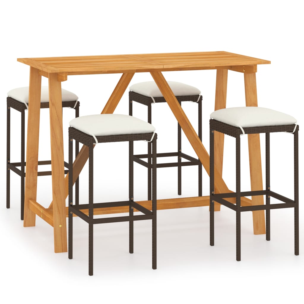 Garden Bar Set Brown Solid acacia wood 5 Piece Set Durable