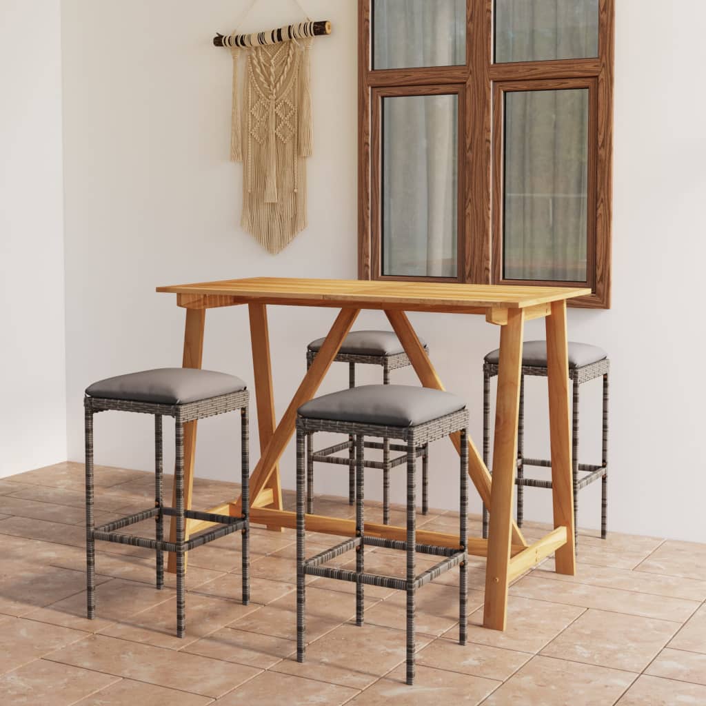 Garden Bar Set Grey Solid acacia wood Medium Removable Covers