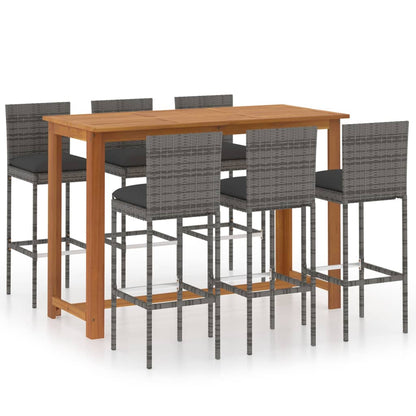 Garden Bar Set Grey Solid acacia wood 7 Piece Set Stackable