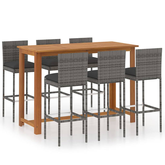 Garden Bar Set Grey Solid acacia wood 7 Piece Set Stackable