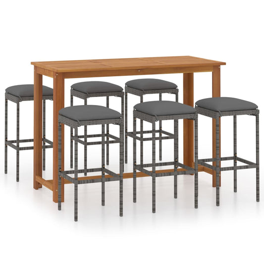 Garden Bar Set Grey Solid Acacia wood Removable Covers