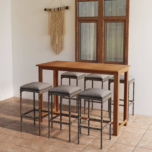 Garden Bar Set Grey Solid Acacia wood Removable Covers