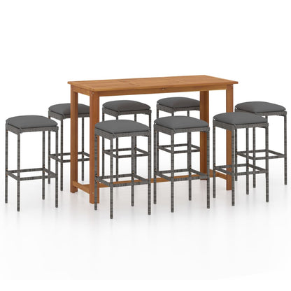 Garden Bar Set Grey Solid Acacia wood 9 Piece Set