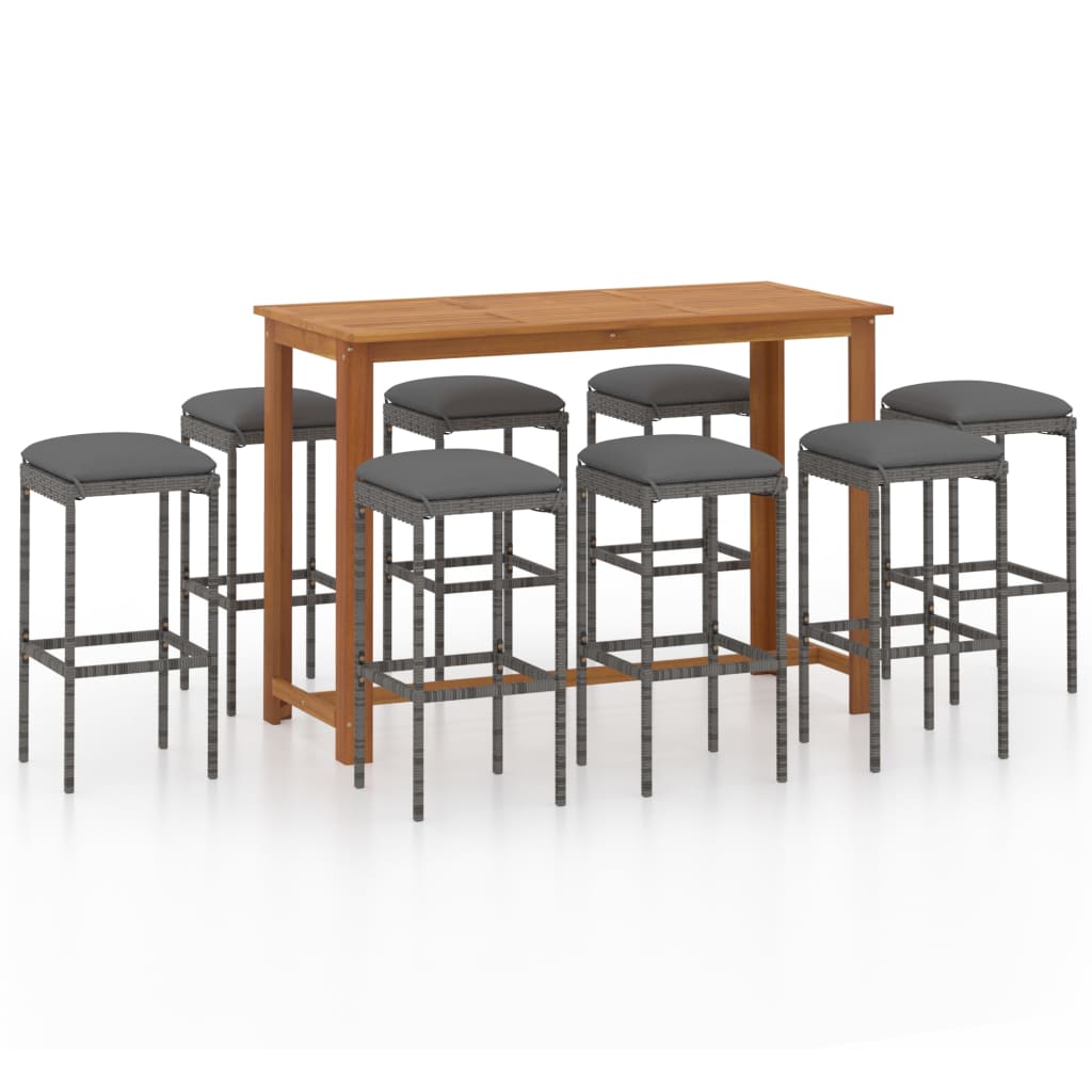 Garden Bar Set Grey Solid Acacia wood 9 Piece Set