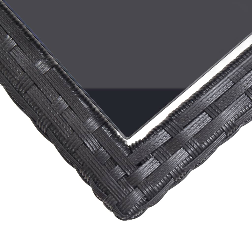 Dining Set Black Polyethylene rattan, Powder-coated steel, Glass