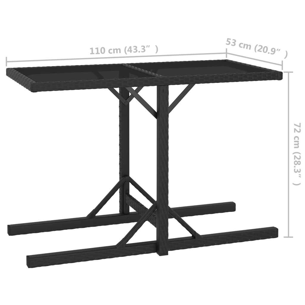 Dining Set Black Polyethylene rattan, Powder-coated steel, Glass