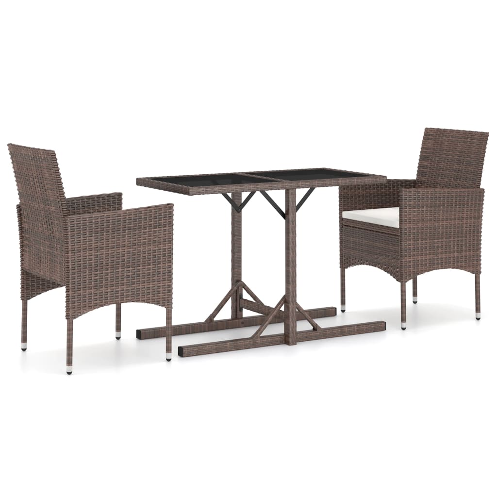 Dining Set Brown, Cream White Poly rattan, Powder-Coated Steel, Glass