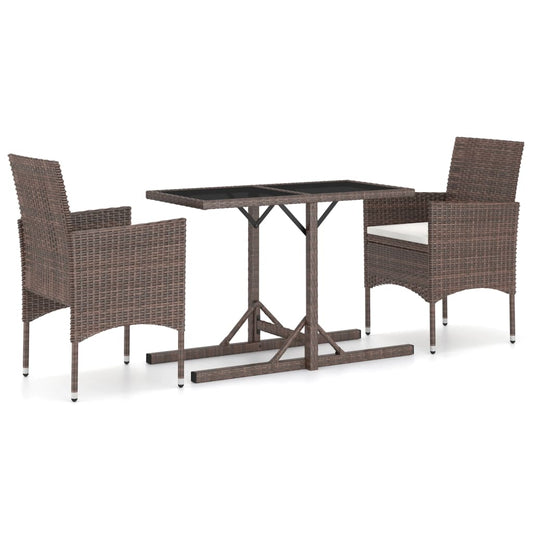 Dining Set Brown, Cream White Poly rattan, Powder-Coated Steel, Glass