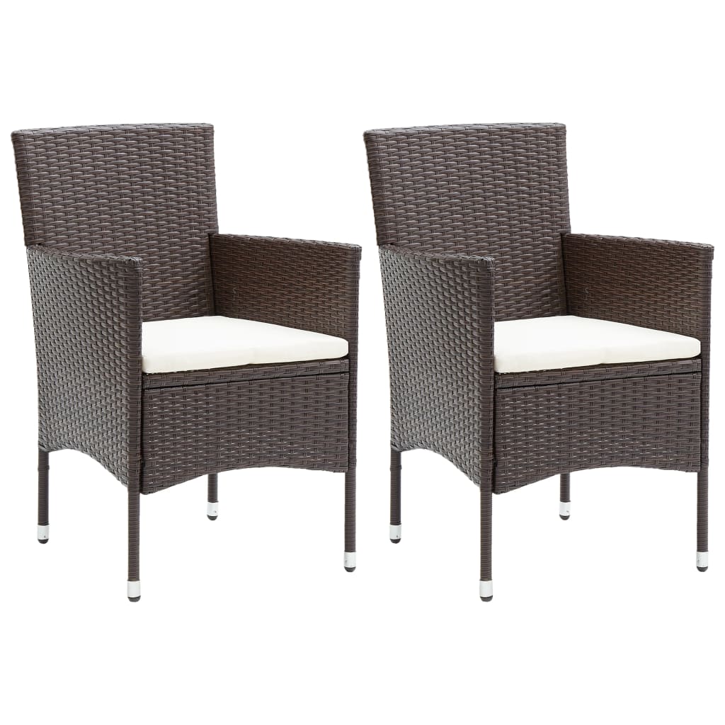 Dining Set Brown, Cream White Poly rattan, Powder-Coated Steel, Glass