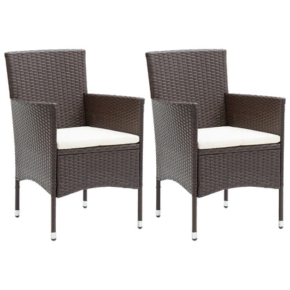 Dining Set Brown, Cream White Poly rattan, Powder-Coated Steel, Glass