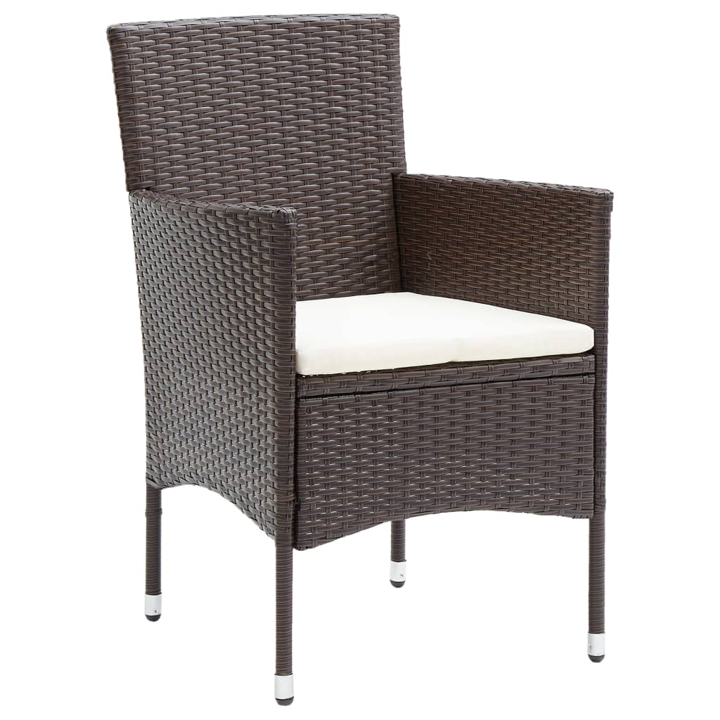 Dining Set Brown, Cream White Poly rattan, Powder-Coated Steel, Glass