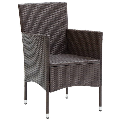 Dining Set Brown, Cream White Poly rattan, Powder-Coated Steel, Glass
