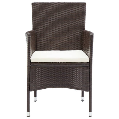 Dining Set Brown, Cream White Poly rattan, Powder-Coated Steel, Glass