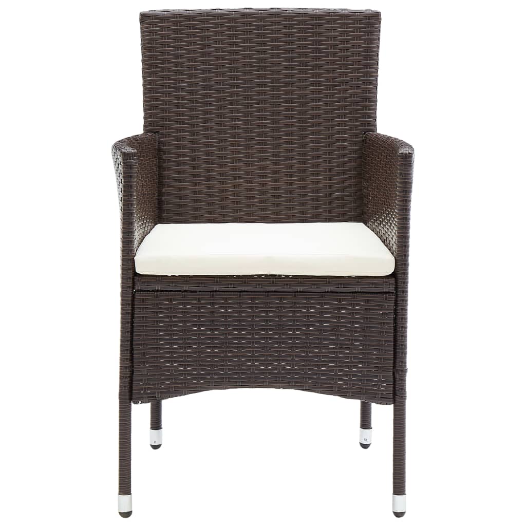 Dining Set Brown, Cream White Poly rattan, Powder-Coated Steel, Glass