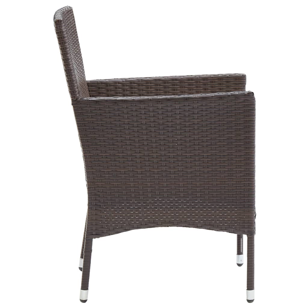 Dining Set Brown, Cream White Poly rattan, Powder-Coated Steel, Glass