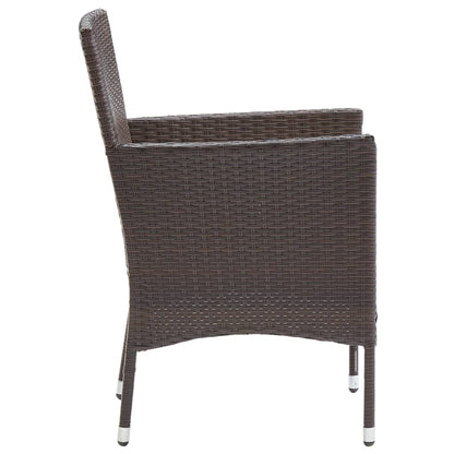 Dining Set Brown, Cream White Poly rattan, Powder-Coated Steel, Glass
