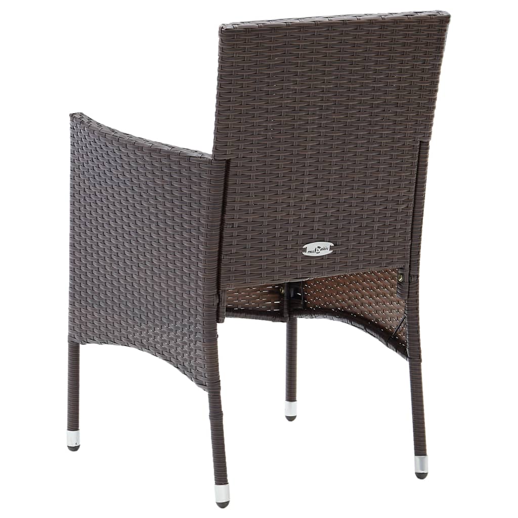Dining Set Brown, Cream White Poly rattan, Powder-Coated Steel, Glass