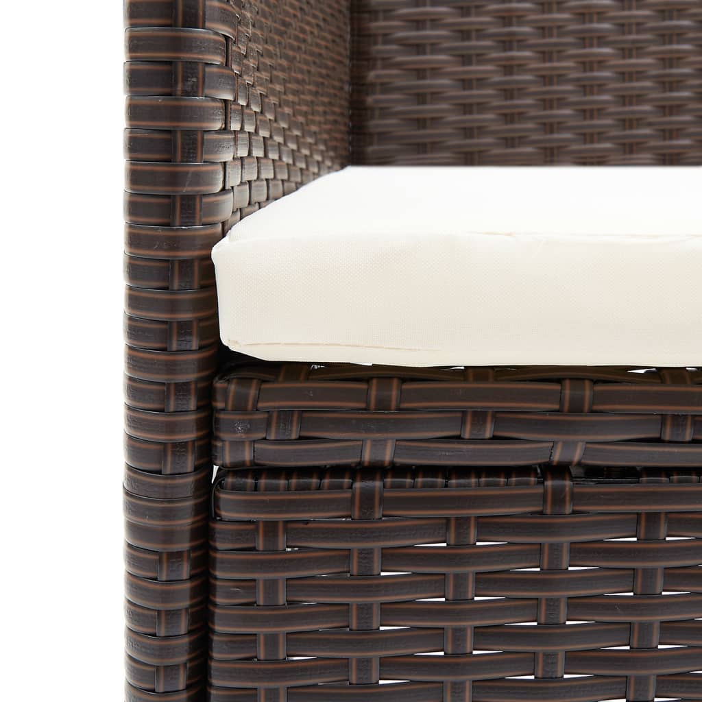 Dining Set Brown, Cream White Poly rattan, Powder-Coated Steel, Glass