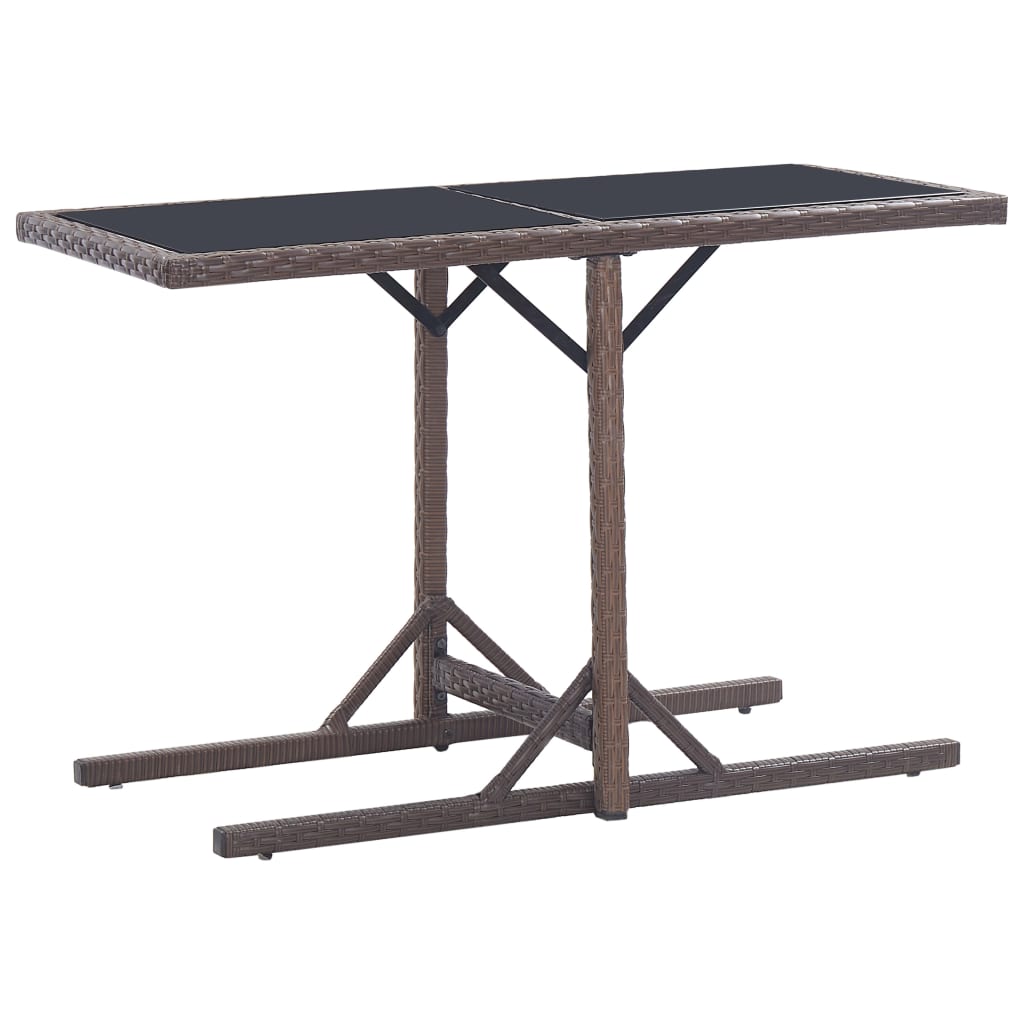 Dining Set Brown, Cream White Poly rattan, Powder-Coated Steel, Glass