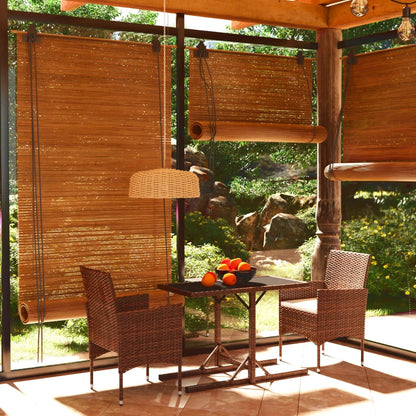 Dining Set Brown, Cream White Poly rattan, Powder-Coated Steel, Glass