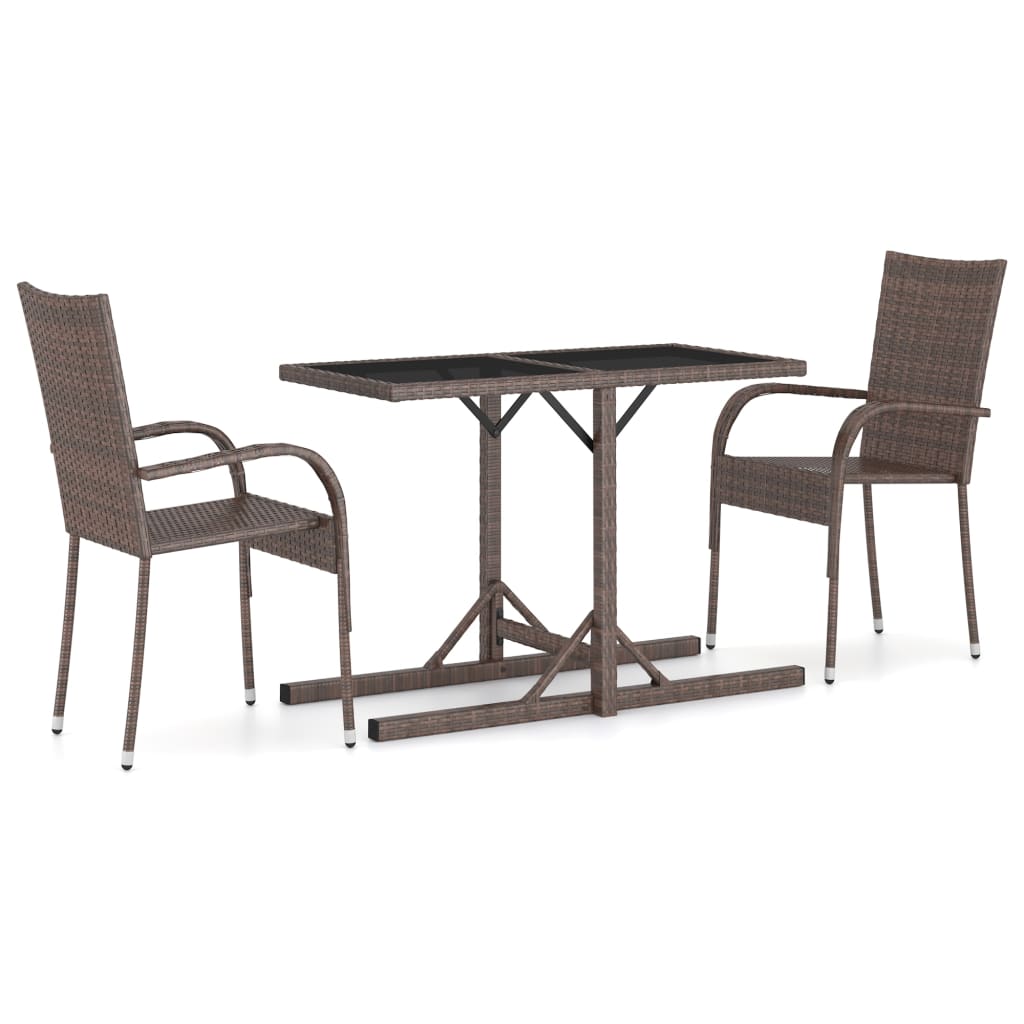 Dining Set Brown Poly rattan, powder-coated steel, glass Medium