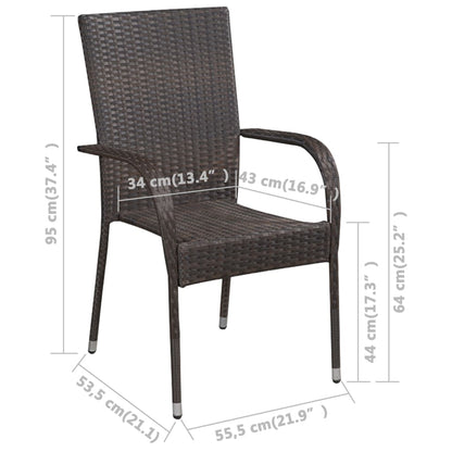 Dining Set Brown Poly rattan, powder-coated steel, glass Medium