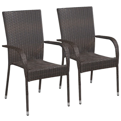 Dining Set Brown Poly rattan, powder-coated steel, glass Medium