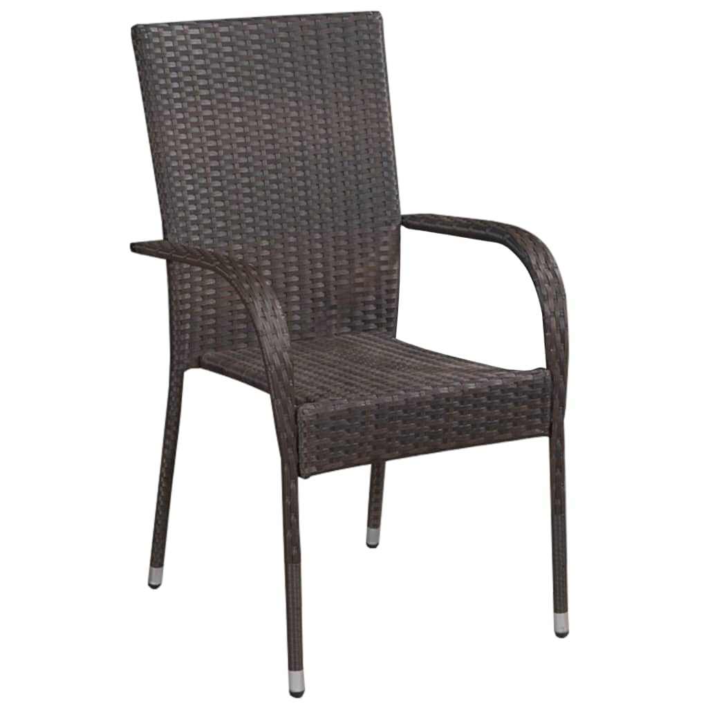 Dining Set Brown Poly rattan, powder-coated steel, glass Medium