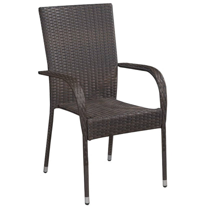 Dining Set Brown Poly rattan, powder-coated steel, glass Medium