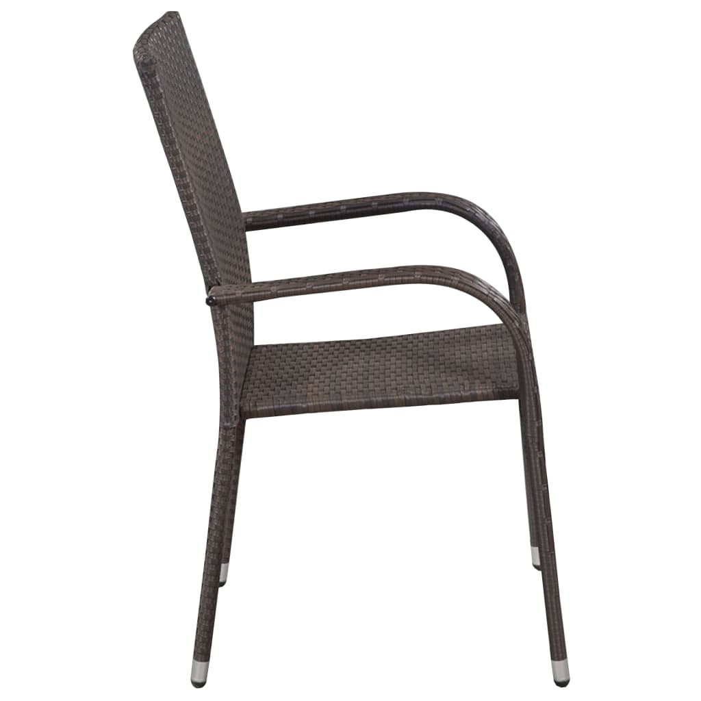 Dining Set Brown Poly rattan, powder-coated steel, glass Medium
