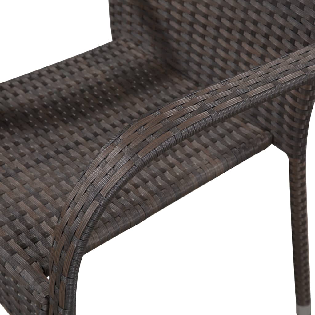 Dining Set Brown Poly rattan, powder-coated steel, glass Medium