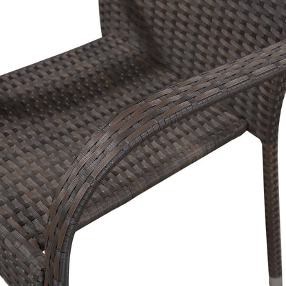 Dining Set Brown Poly rattan, powder-coated steel, glass Medium