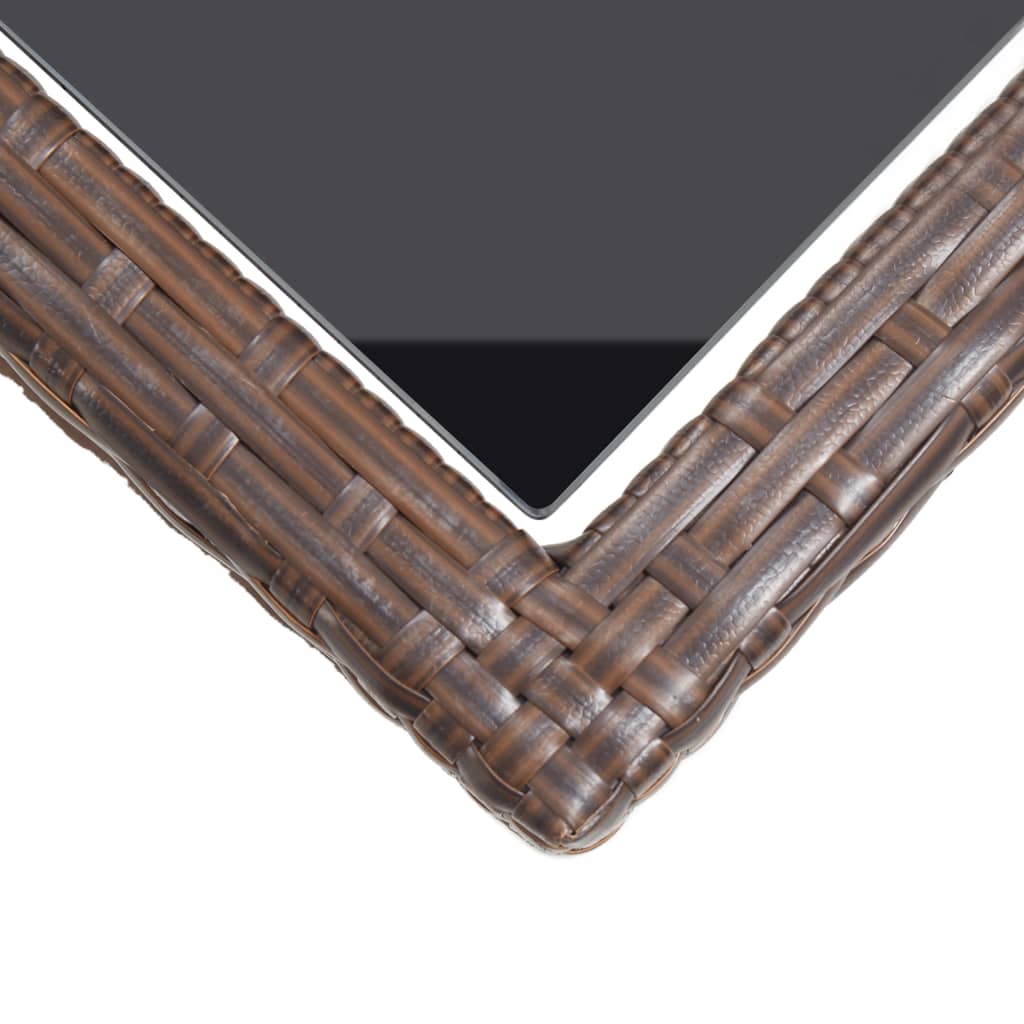 Dining Set Brown Poly rattan, powder-coated steel, glass Medium