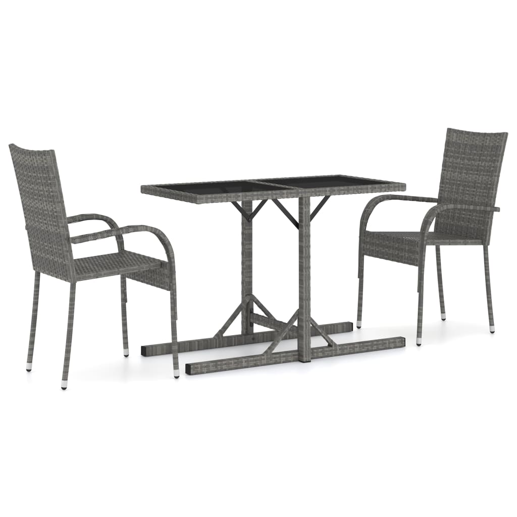 Dining Set Grey PE Rattan, Powder-Coated Steel, Glass Compact