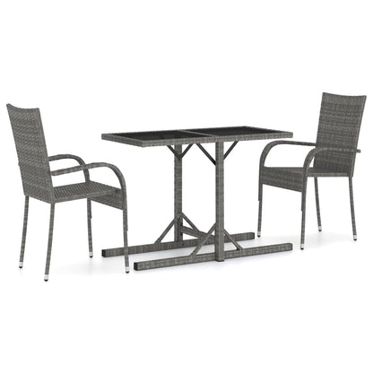 Dining Set Grey PE Rattan, Powder-Coated Steel, Glass Compact