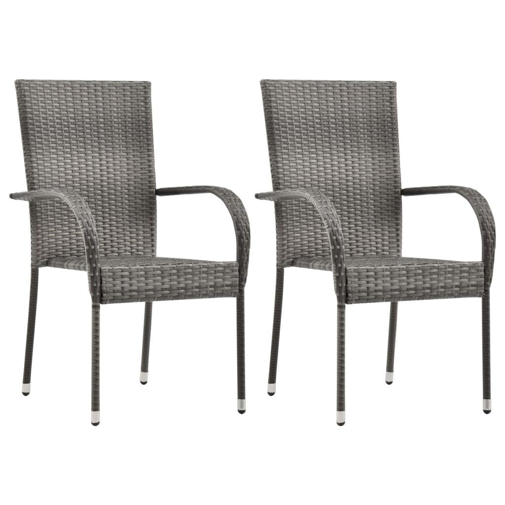Dining Set Grey PE Rattan, Powder-Coated Steel, Glass Compact