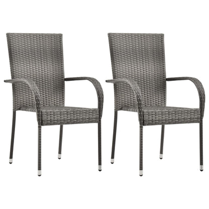 Dining Set Grey PE Rattan, Powder-Coated Steel, Glass Compact