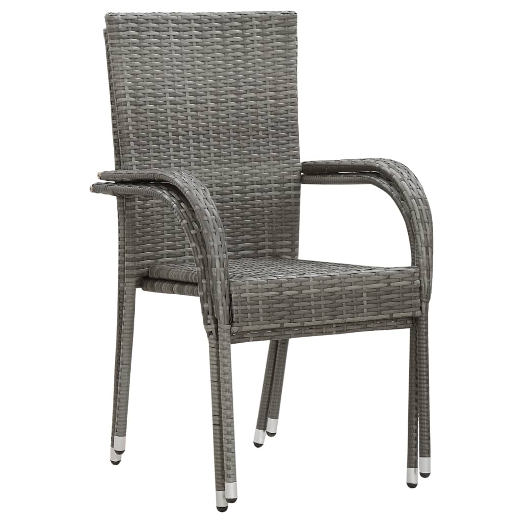 Dining Set Grey PE Rattan, Powder-Coated Steel, Glass Compact