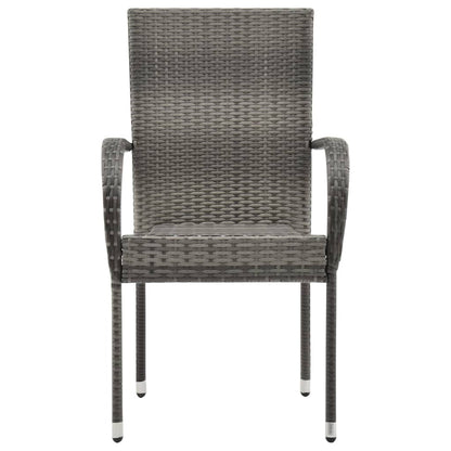 Dining Set Grey PE Rattan, Powder-Coated Steel, Glass Compact
