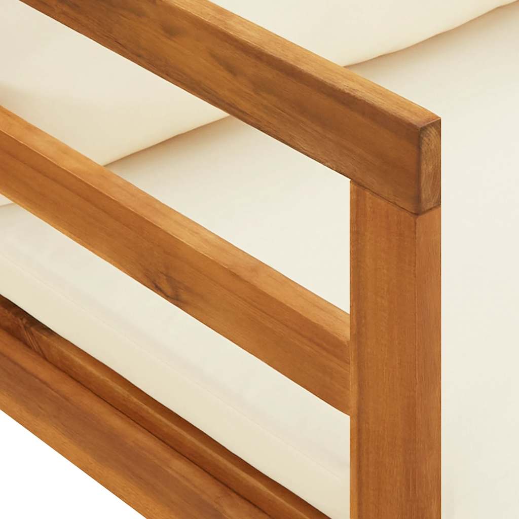 Sun Lounger with 1 Armrest Cream White Solid Acacia Wood