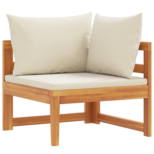 Corner Sofa Cream white Solid Acacia wood, 100% polyester Medium