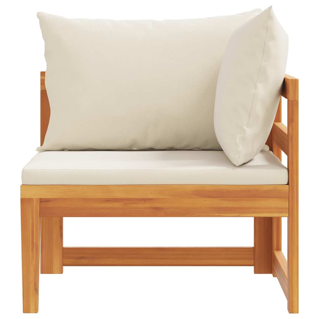 Corner Sofa Cream white Solid Acacia wood, 100% polyester Medium