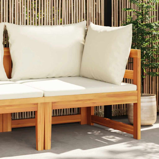 Corner Sofa Cream white Solid Acacia wood, 100% polyester Medium