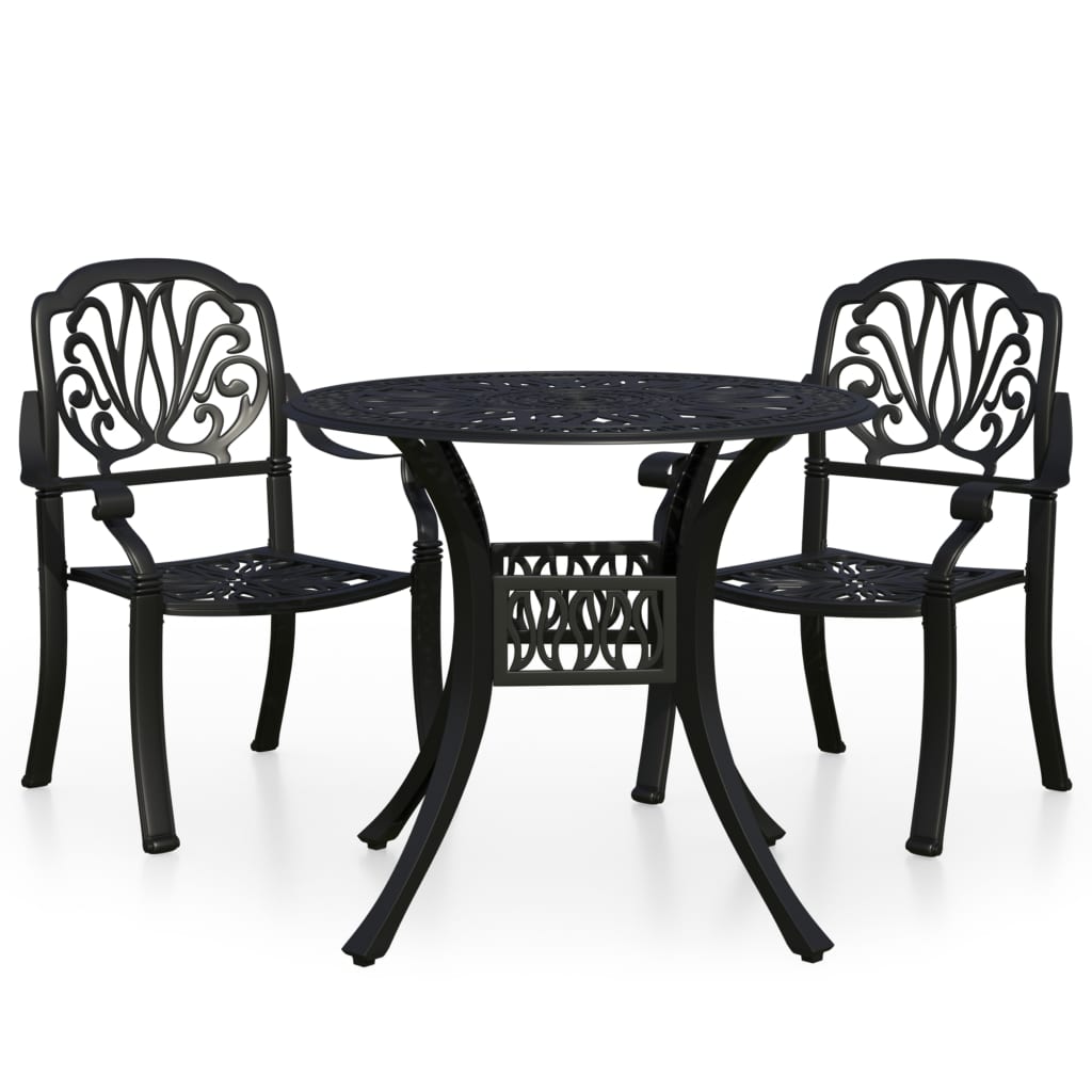 Bistro Set Black Cast Aluminum Standard Durable Bistro Set