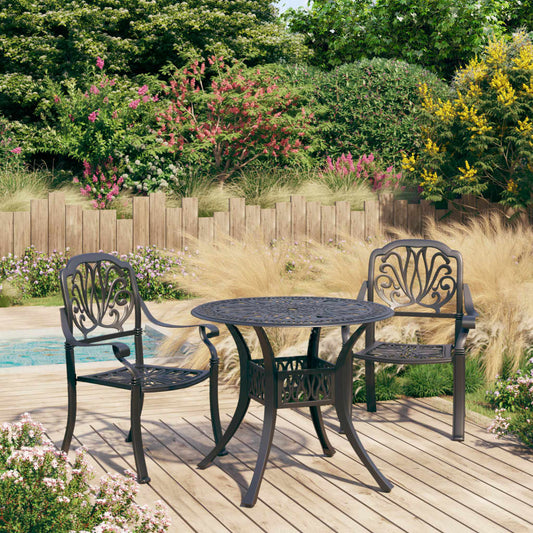 Bistro Set Black Cast Aluminum Standard Durable Bistro Set