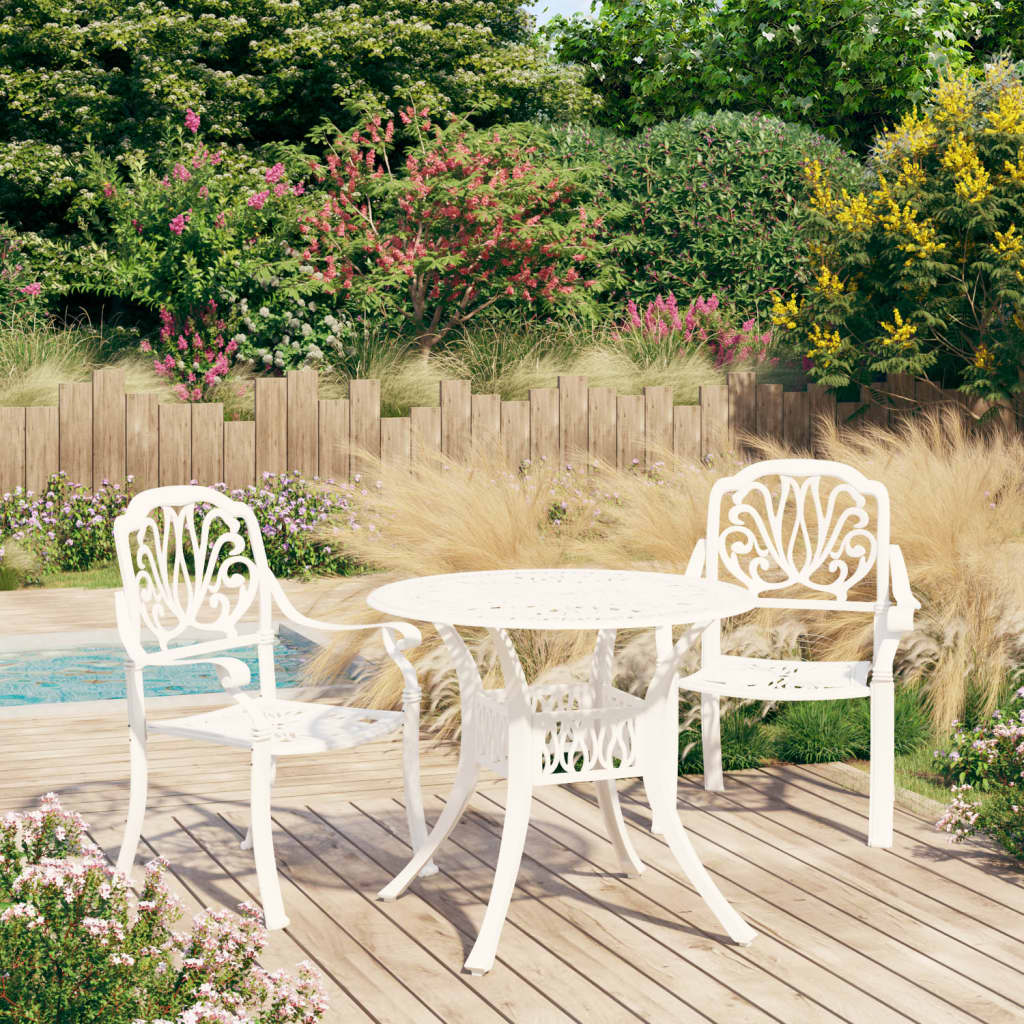 Bistro Set White Cast Aluminum Standard Durable Bistro Set